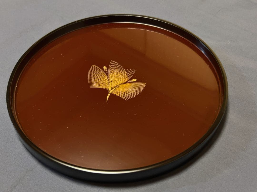 輪島塗 塩安漆器工房 丸盆 寿松沈金 大小セット