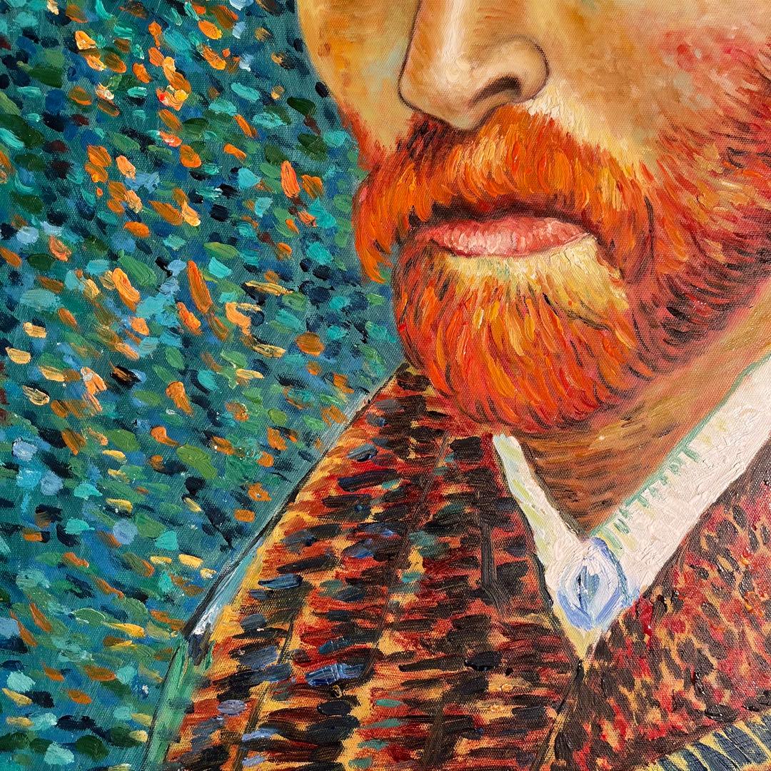 ★秀作★ 手書き油絵 ゴッホ 自画像 額付き インテリア 油彩画 肉筆絵画