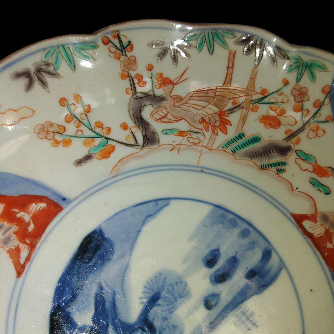 古伊万里　輪花金彩色絵7寸皿　吉祥文