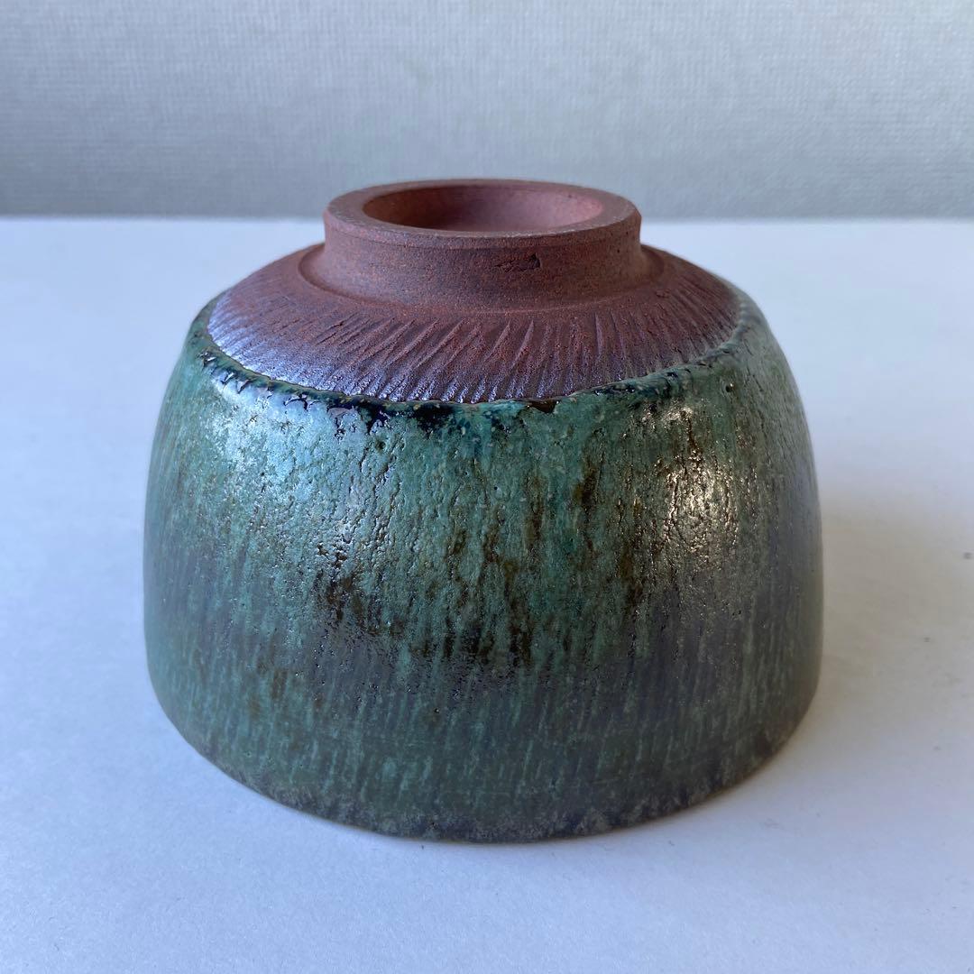 茶碗　平安玉峯　青銅灰釉　勅題島　玉凰窯　共箱共布