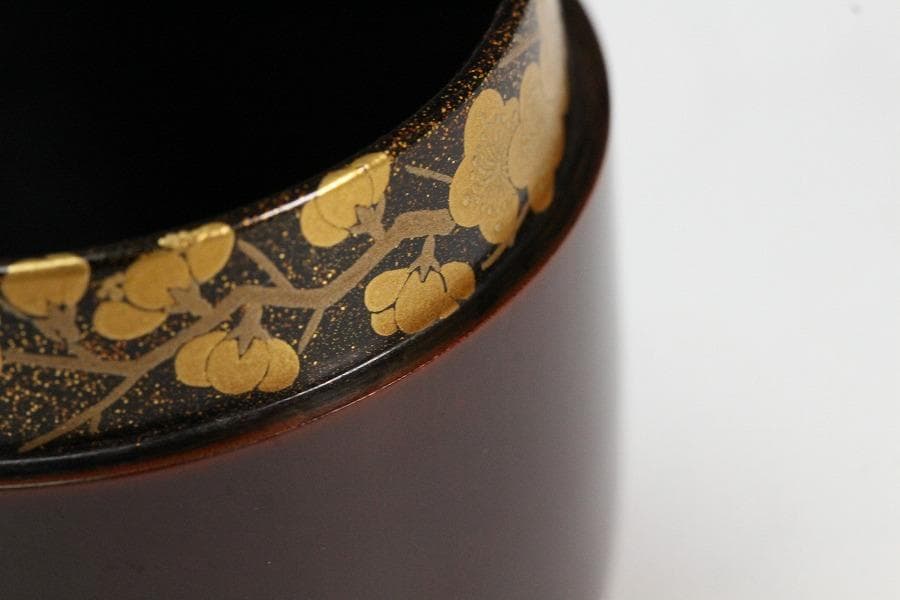 茶道具 竹材 内縁 松竹梅蒔絵 棗 平安 鈴木光入作 共箱 美品K-LC713