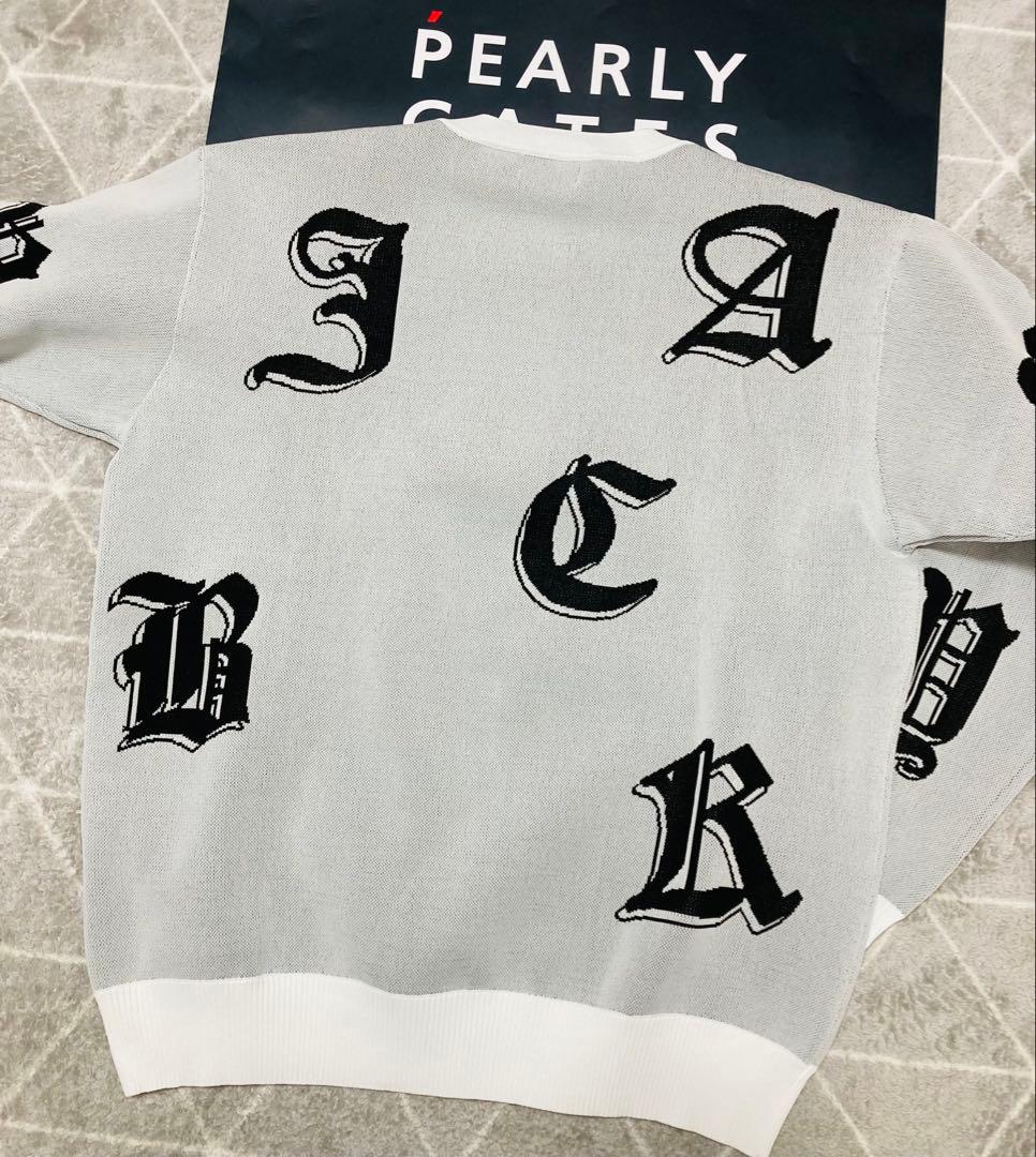 新品 パーリーゲイツ ジャックバニー ゴシックロゴWジャガードニット(6)LL白