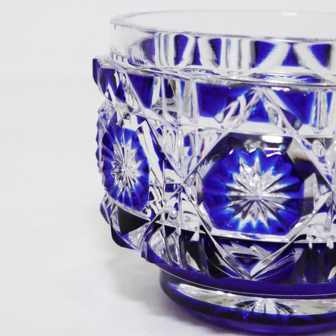 薩摩切子 猪口 八角 籠目文 青　酒器　ぐい呑み　グラス