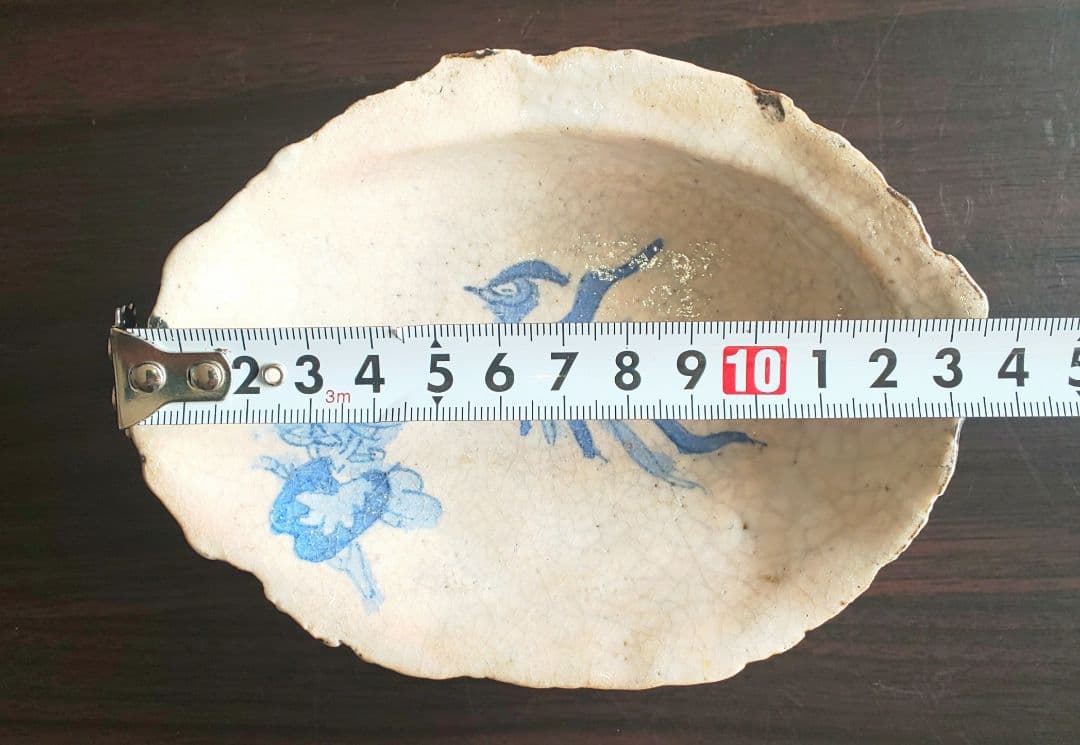 古伊万里 稀少珍品 鮑殻飾り皿 染付鳳凰花柄 江戸中期 2皿セット