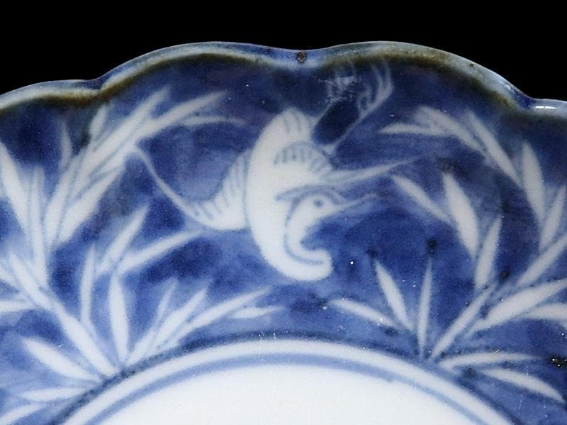 古伊万里　染付　白抜　葦に鷺の図　手塩皿　F401AS-DCj