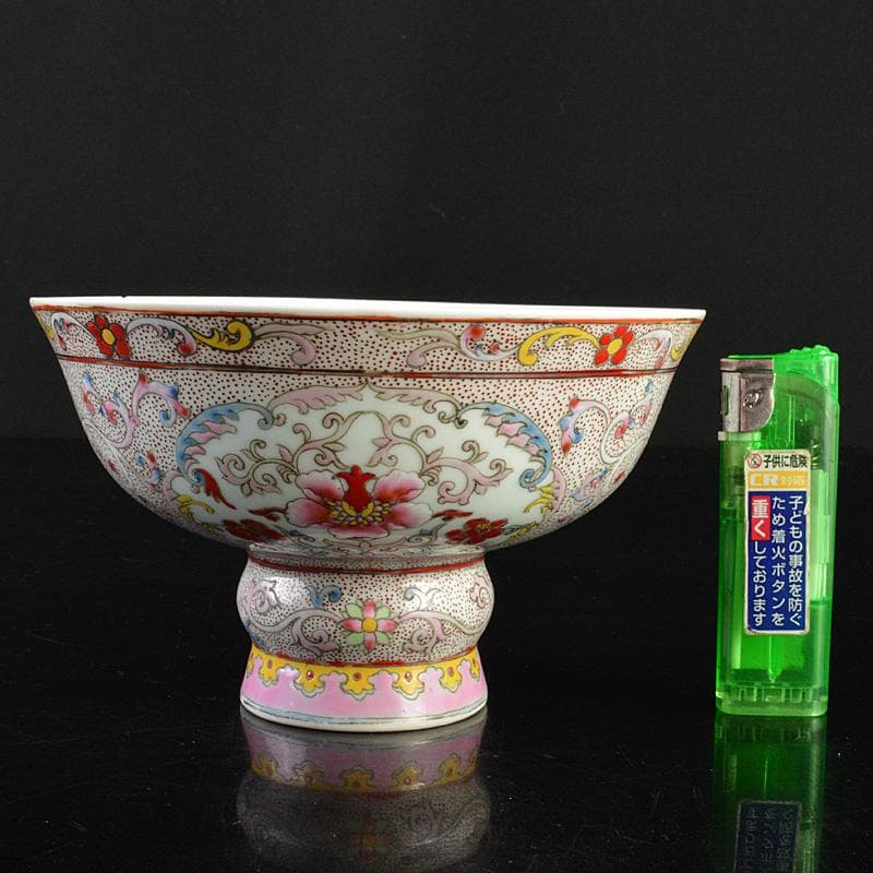 中国　乾隆年製款　粉彩花卉文　高足碗　酒杯　M　R6443