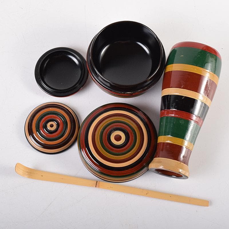 茶道具　面朱茶箱　京焼　山川巖作　茶碗　独楽棗など　九点一式　V　R8493