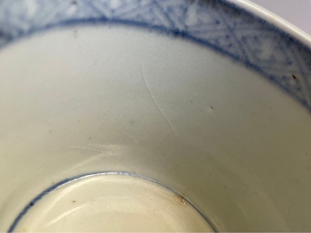 骨董　アンティーク　古伊万里　染付　石畳文様　網目　市松模様　蕎麦猪口　5客