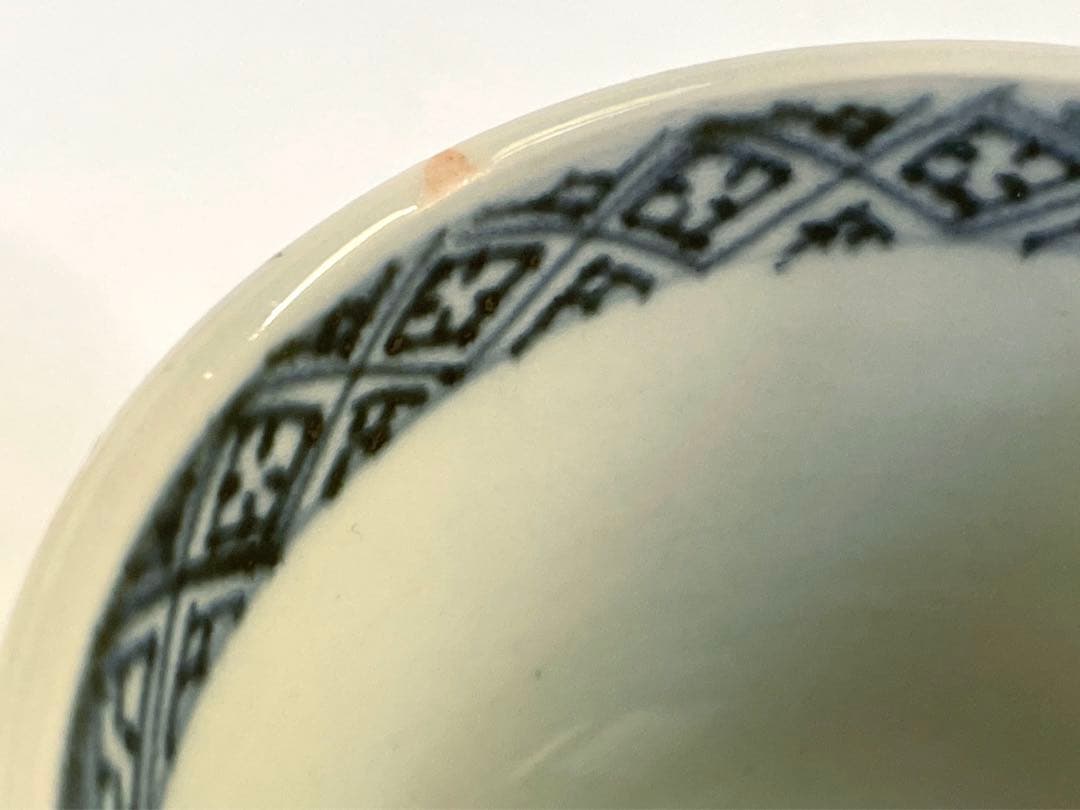 骨董　アンティーク　古伊万里　染付　石畳文様　網目　市松模様　蕎麦猪口　5客