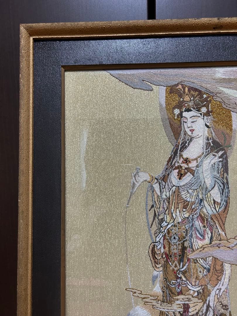 慈母観音図 仏画 仏教美術　 悲母観音 刺繍画 刺繍アート　額美術品