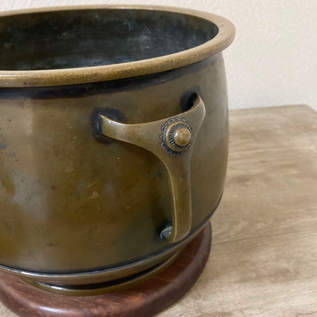 時代銅火鉢　壱対　宣徳火鉢　江戸文政　手炙り　アンティーク　珍品　高肉彫