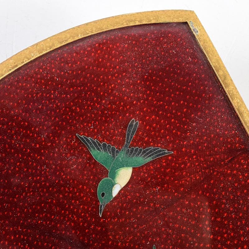 中国　古七宝琺瑯彩　花鳥文　卓上屏風　硯屏　M　R8490