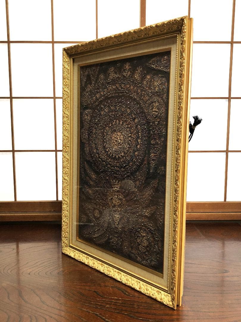 【 太陽神Dewa Iswara 】　曼荼羅　バリ仏画　額装　77×54ｃｍ