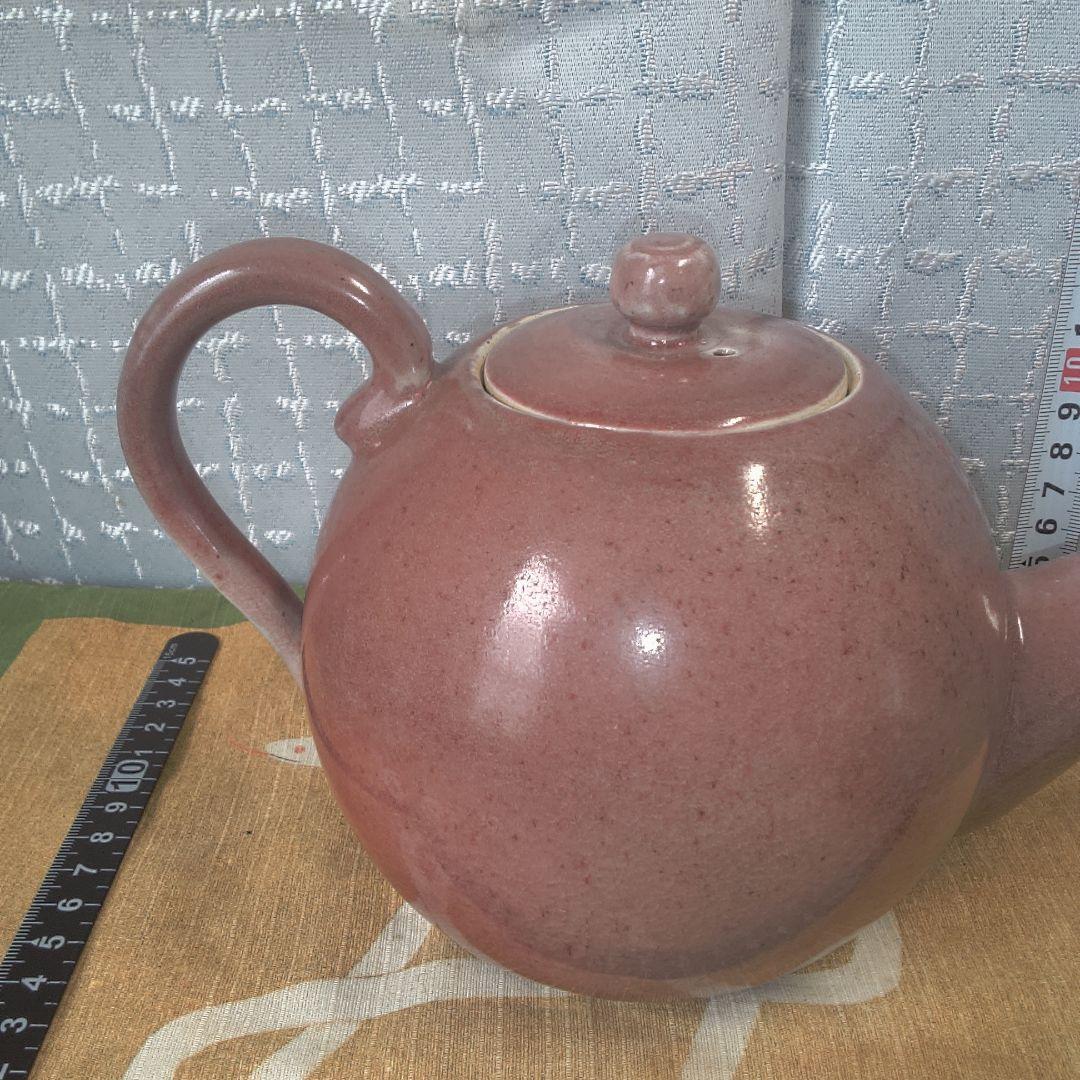 赤褐色 陶器製 急須 骨董 美術 アンティーク 辰砂？ 笠間焼？ 甚八？