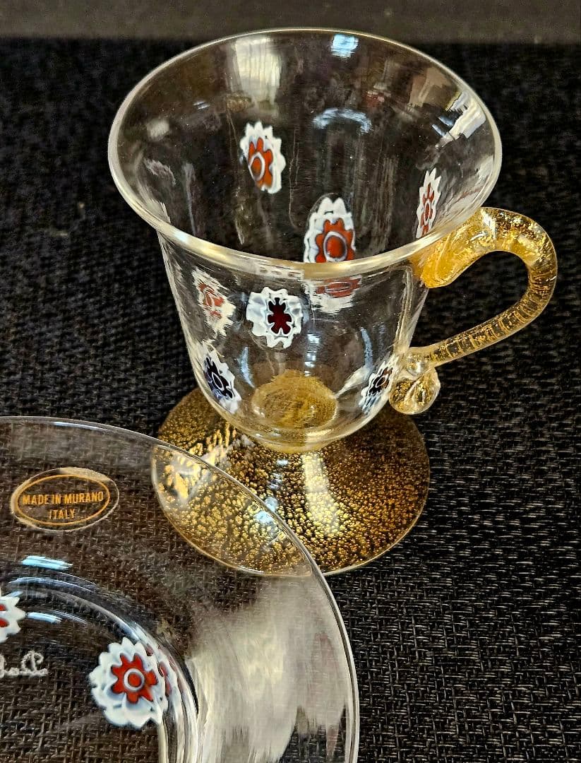 MADE　IN　MURANO　ITALY　イタリア製　ムラーノ　カップ&ソーサ
