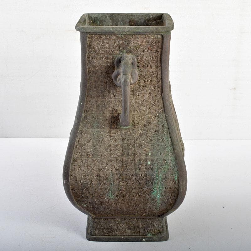 大日本文政年整珉鋳款　古銅　龍饕餮文　四方双耳瓶　M　R4809