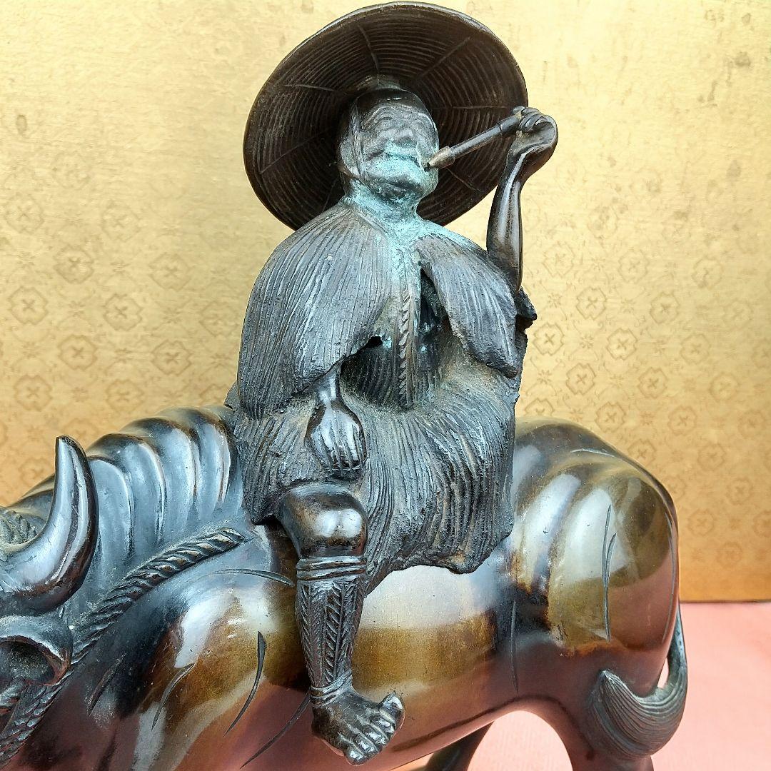 【お値下げしました！】銅製　香炉　牛乗り人　蓑笠　煙管