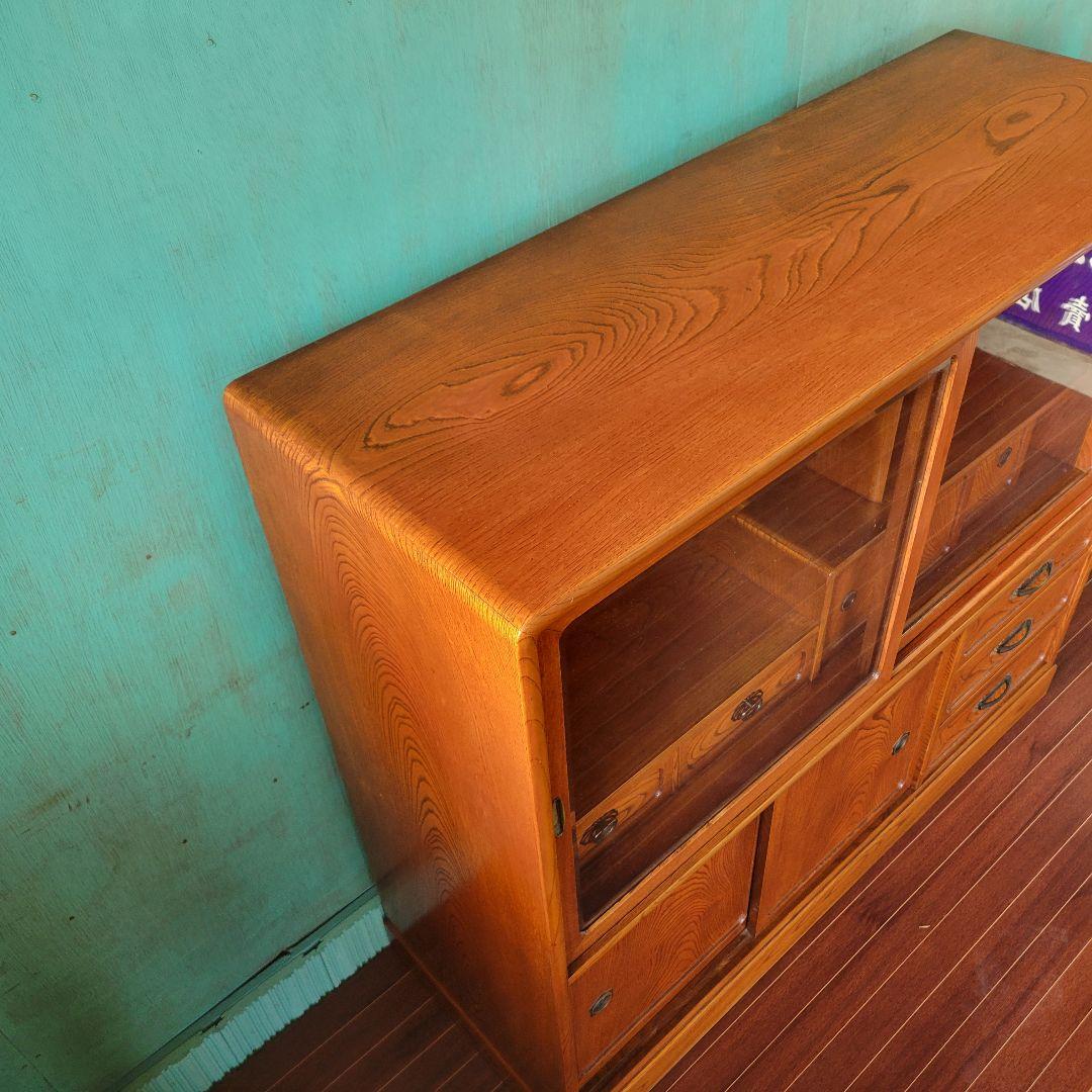 昭和レトロ 茶箪笥 水屋箪笥 ガラス戸収納棚 和家具 ヴィンテージ 店舗什器