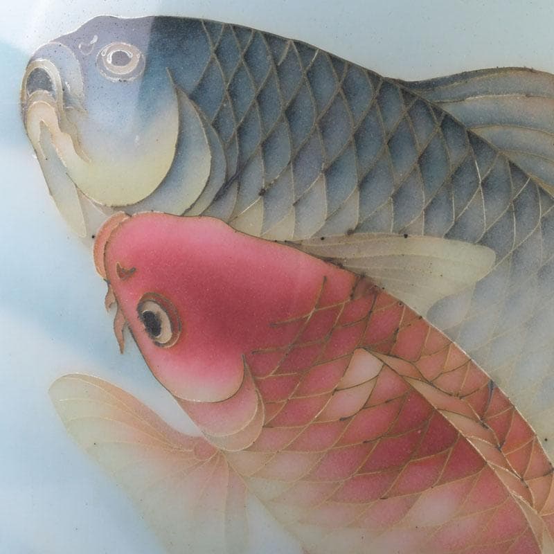 七宝焼　水色釉　双魚文　花瓶　V　9884