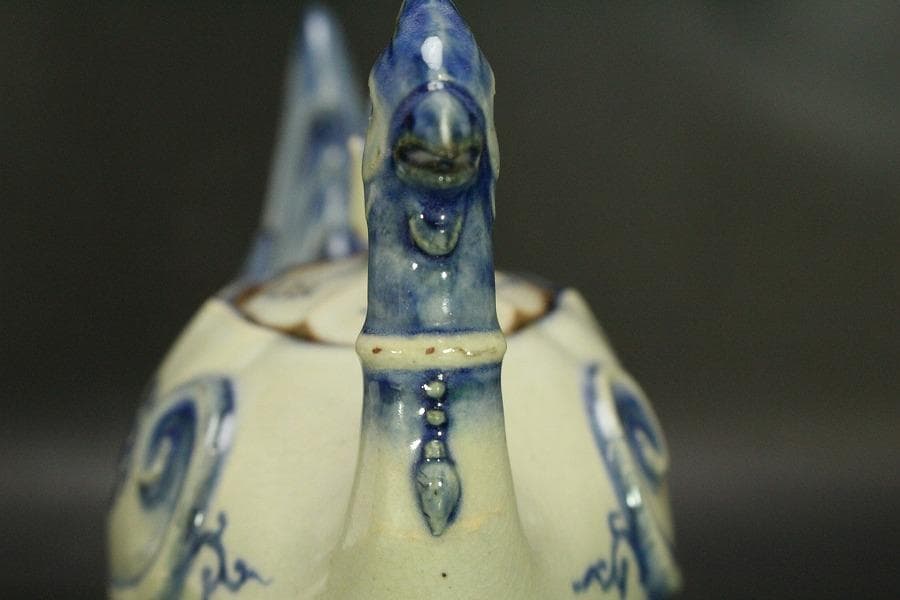 古清水 粟田焼 仁清写 鳳凰 香炉 25cmx11cm(LC639)