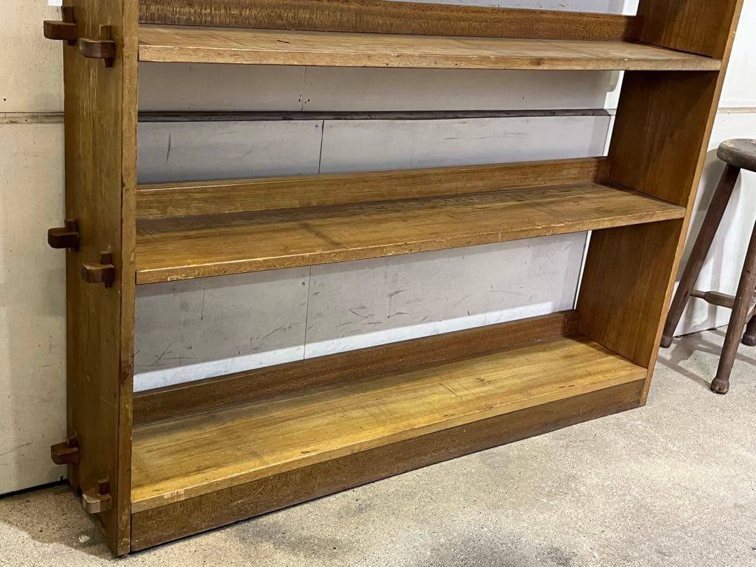 昭和の木製 大型6段薄型シェルフ 楔止 重厚 陳列棚 飾り棚