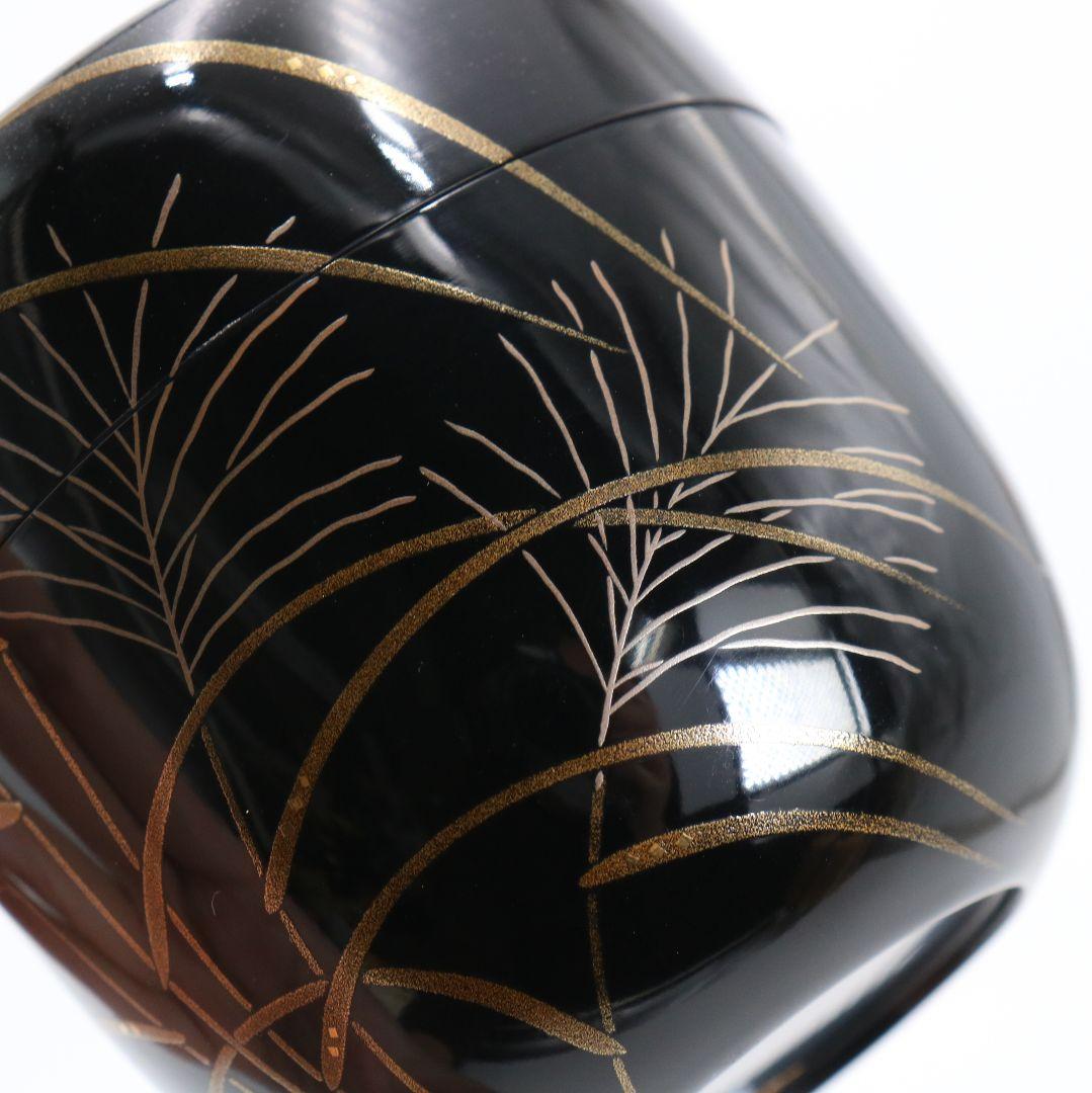 坂一男作 芒(すすき)蒔絵 大棗 秋草 内銀溜塗 茶道具 共箱共布　SX1006