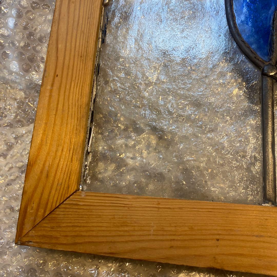 花のモチーフ ステンドグラス 木製フレーム