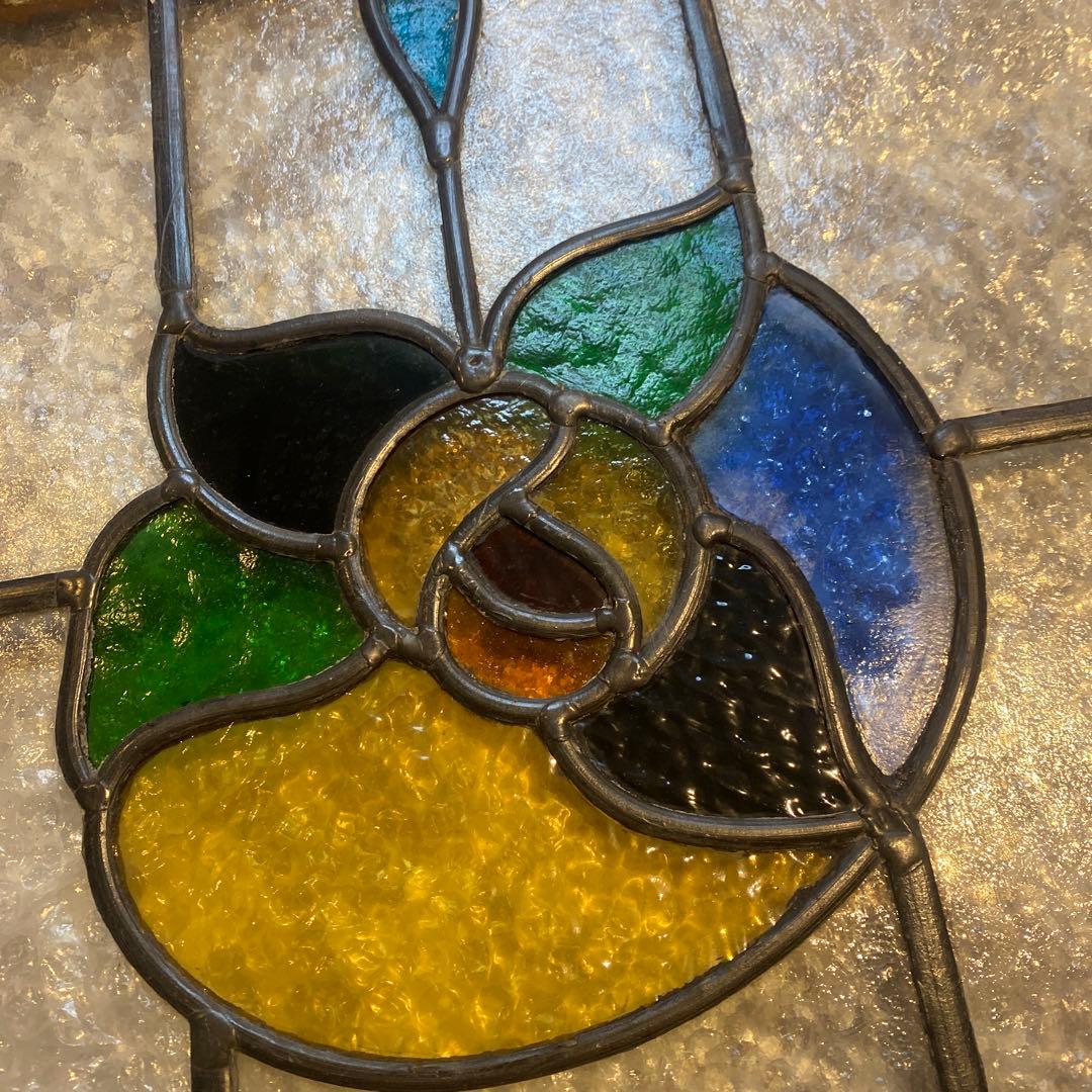 花のモチーフ ステンドグラス 木製フレーム