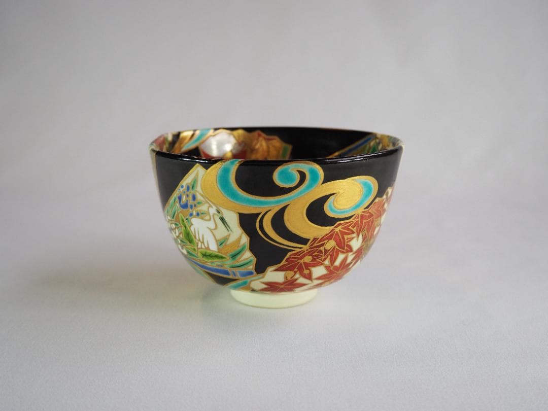 裏千家15世鵬雲斎御書付『色絵扇面茶碗』3代和田桐山造（共箱）