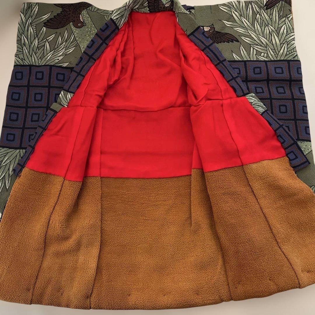 古布縮緬　人形の着物　13号　雀　竹　男の子　103106