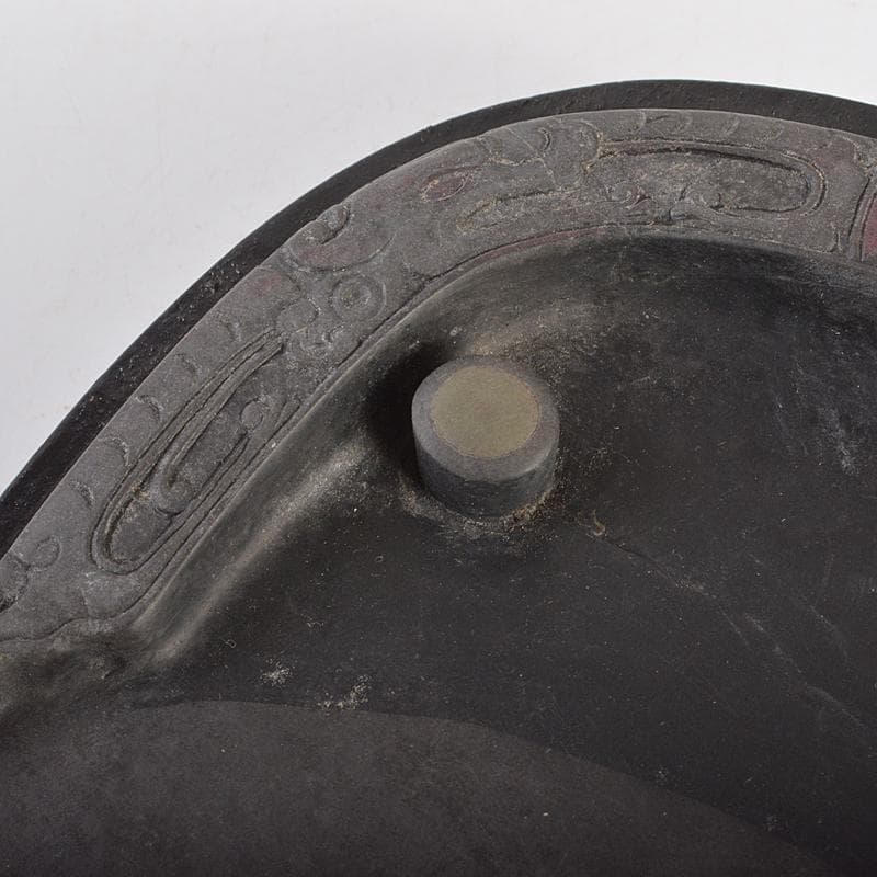 中国　書道具　神獣刻　端渓硯　唐木箱付　V　R7062