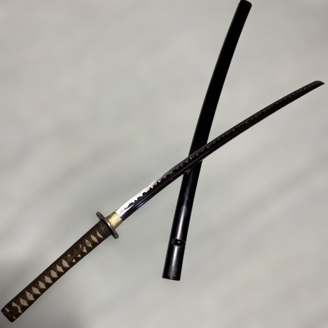 模造刀(居合刀)下緒無し 茶柄 鶴と波絵角丸鍔