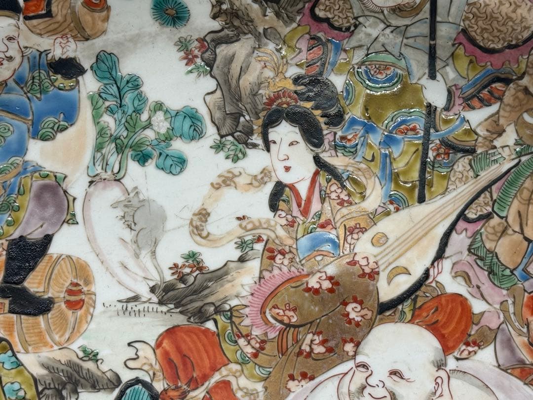 江戸　伊万里　色絵　七福神　飾り大皿　アンティーク　送料込み251219