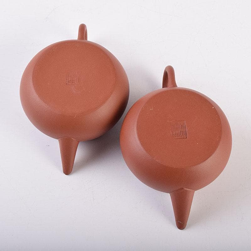 中国　中国宣興銘　紫砂　朱泥　急須　茶壷　一對　V　R8965