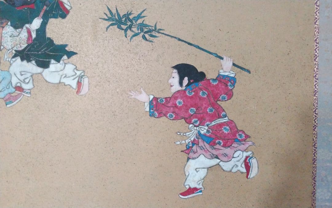 若冲伊藤【二枚折り屏風】岩絵の具使用