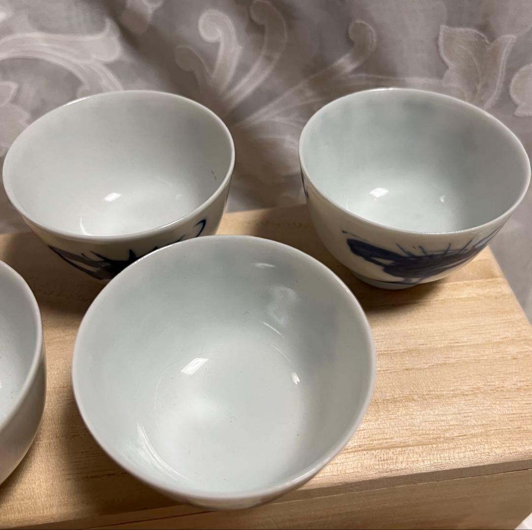 6代　高橋道八作　富岡鉄斎画　合作　煎茶椀5個　桐箱入り　骨董（１つホツ有り）