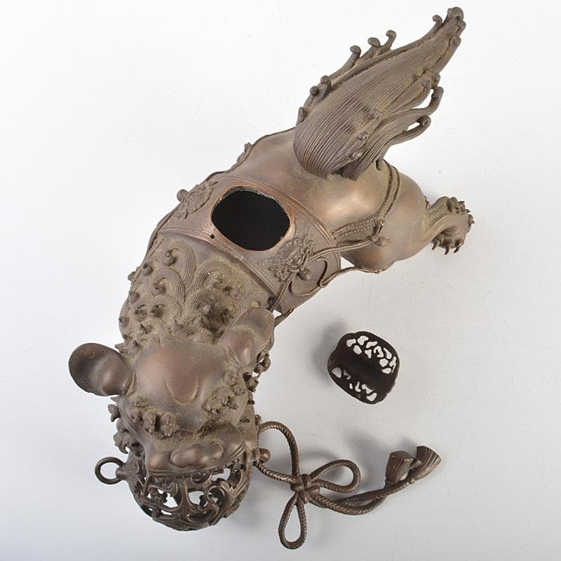 中国　古銅宣徳銅　玉乗り獅子　香炉　置物　Y　R7427