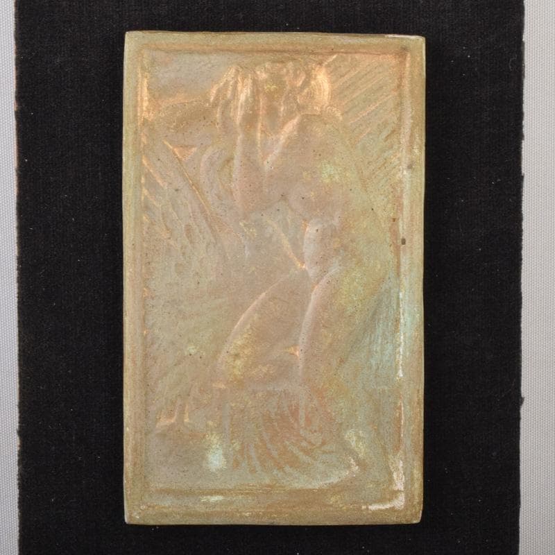 彫刻家　日展会員　浦山一雄作　銅板レリーフ　鳥人物像　額装　N　8102