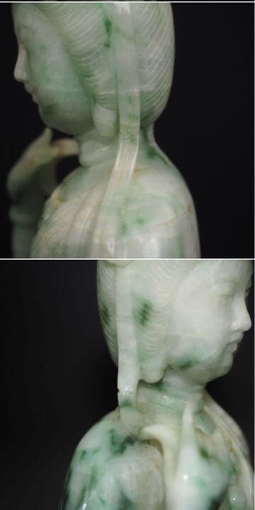 送料無料古い新潟糸魚川翡翠A貨彫刻観音立像 鑑定書付 31.5ｃｍ/1963ｇ