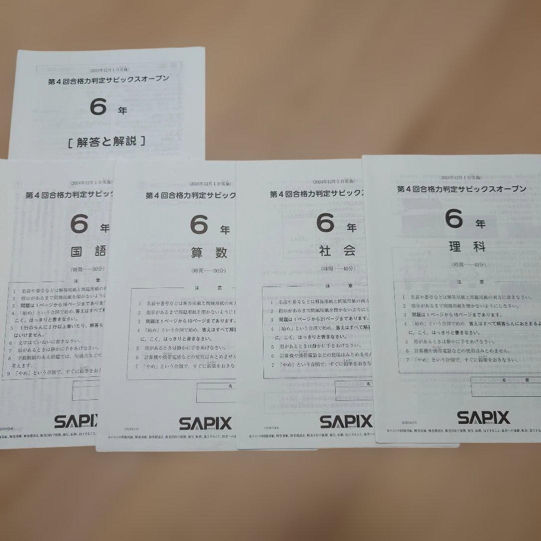 SAPIX 小6 組分け マンスリーテスト 合格力判定 2024年 1年分