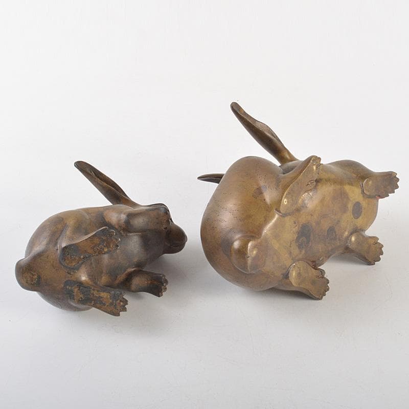 ブロンズ像　古銅　うさぎ　兎　一對　置物　重さ合計約2076g　D　R7486