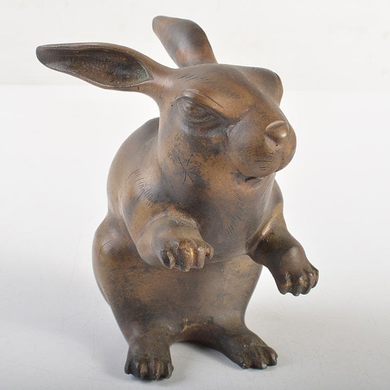 ブロンズ像　古銅　うさぎ　兎　一對　置物　重さ合計約2076g　D　R7486