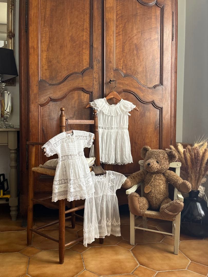 ◆フランスアンティーク｜セレモニーベビードレスA洗礼式白レーステディベアドール