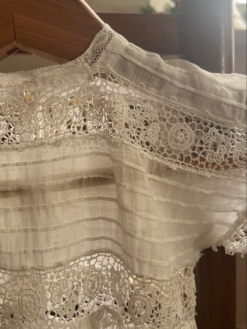 ◆フランスアンティーク｜セレモニーベビードレスA洗礼式白レーステディベアドール