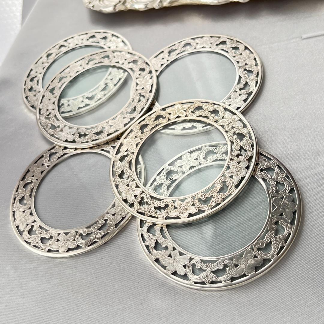 【WEBSTER】 【純銀 / ガラス】コースター 6枚 スターリングシルバー