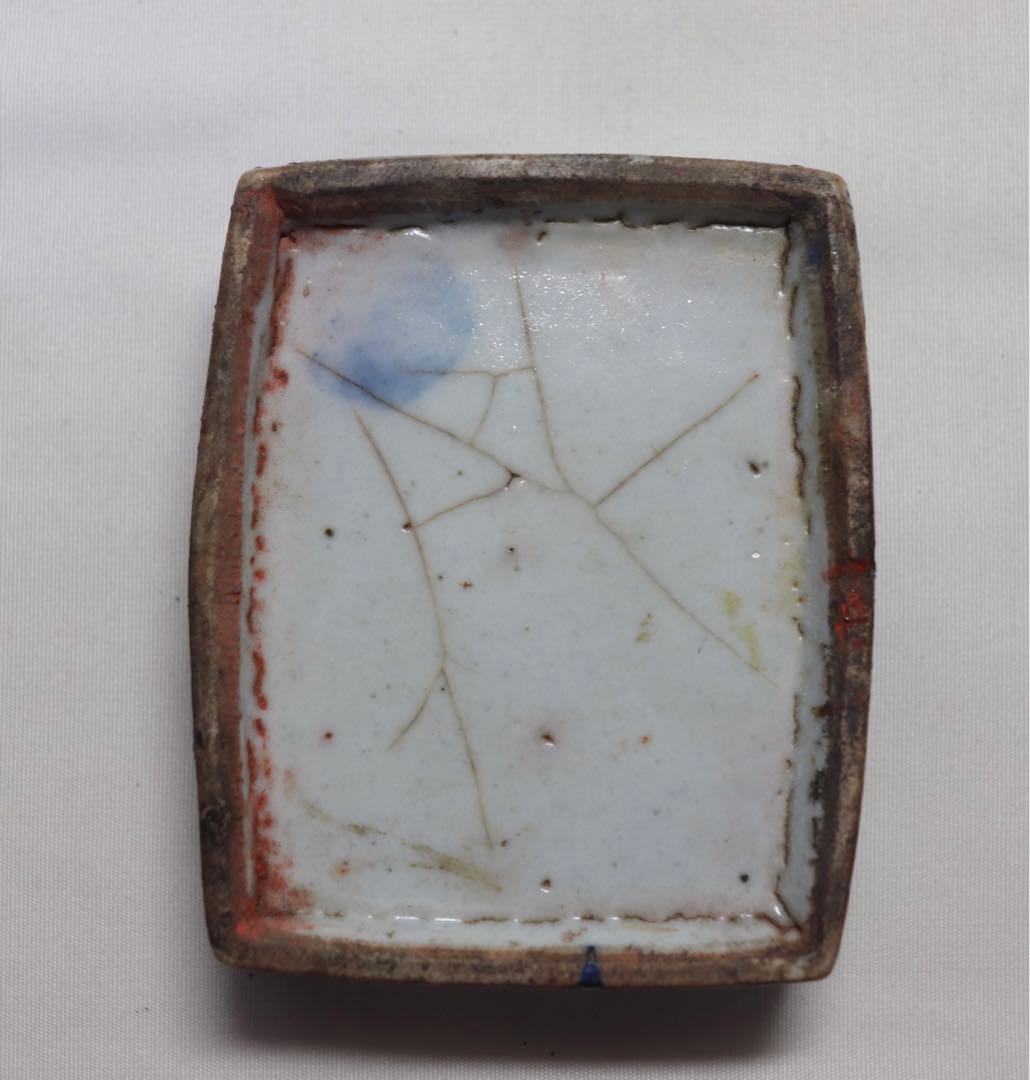 中国　清朝期　染付香合　朱肉入　アンティーク　送料込み0506