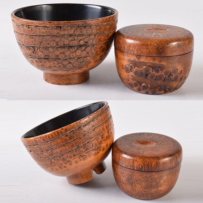 茶道具　中川竹仙作　竹根　持ち手付　抹茶器　茶碗など　六点一式　J　R8300B