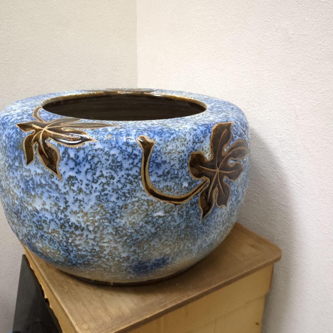 骨董　火鉢　大型　リーフ　レトロ　睡蓮鉢　めだか　金魚　鉢カバー