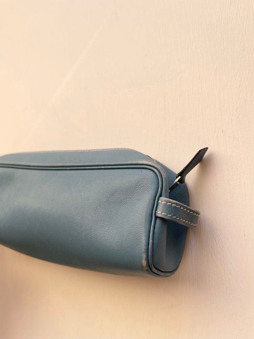 HERMES エルメス レザー ペンケース ポーチ ブルー系 シルバー金具