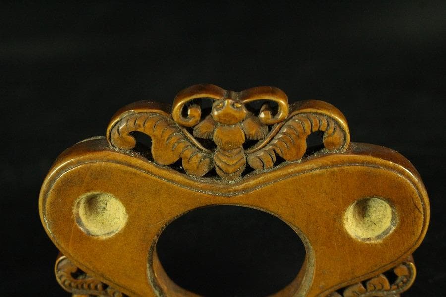 古上野 三足 香炉 黄楊木彫刻火屋 台 香合付(K-A812)